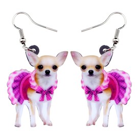 NEWEI Acrylic Sweet Chihuahua Dog Earrings Dangle Drop For Women Puppy Animal Pet Jewelry Gifts Charm (Pink)