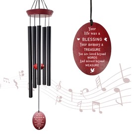 windchimes Sympathy Memorial Wind Chimes – 33" Tuned Wind Chime with “Your Life was a Blessing” Saying, Red Wood Wind Sail for Loss of Loved One, Bereavement Gift for Mom, Dad, Grandma or Friend