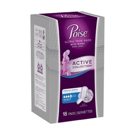 Poise Ultra Thin Pads with Wings Active Collection (Moderate - 18 Pads)