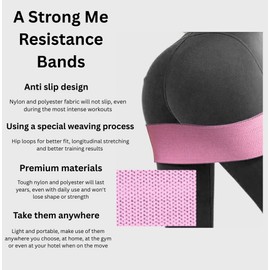 A Strong Me Resistance Bands Set – 3-Level Non-Slip Fabric Exercise Bands for Women & Men, Booty Bands for Glutes, Legs, Home Workouts, Yoga & Pilates – 3 Strengths, 2 Colour Options, Carry Bag (pink)