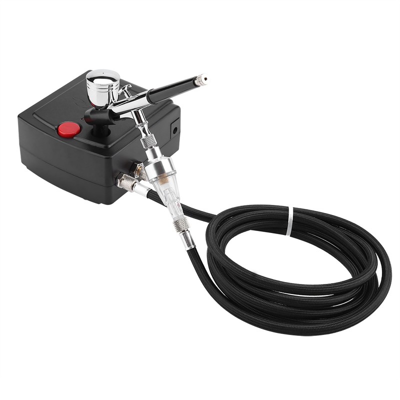 Dual Action Airbrush Kit Black Pump Spray Air Brush Gun