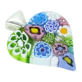 GlassOfVenice Murano Glass Modern Millefiori Heart Pendant - Pastels