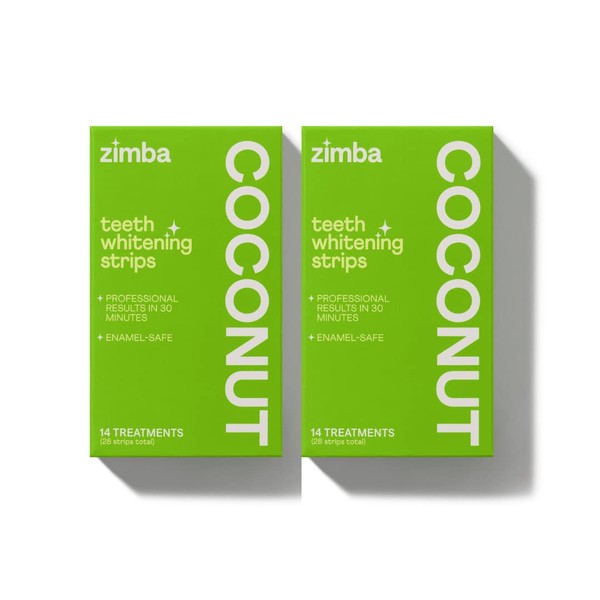 Zimba Teeth Whitening Strips for Teeth Sensitive White Strips for Teeth Whitening Hydrogen Peroxide Teeth Whitener Stain Remover 28 White Strips Included Per Pack, 2 Pack (14 Day Treatment), Coconut