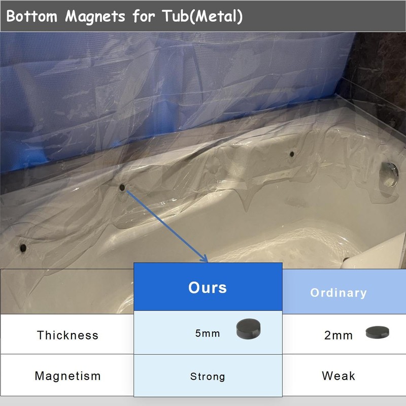 Arayarser 74 Inch Shower Curtain Liner with Magnets & Side