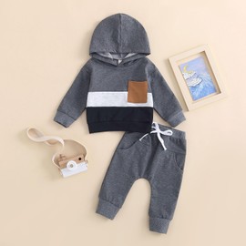 Yassiglia Baby Boy Clothes Set Newborn Two Piece Outfit Toddler Autumn Winter Clothing Jogging Suit Tracksuit for Baby Boys Hoodie + Pants (A Gray, 12-18 Months)