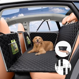 PAWZIC Back Seat Extender for Dogs Upgraded Anti-Scratch PU Leather, Hard Bottom Dog Car Seat Cover for Back Seat, Backseat Extender for Dogs, Waterproof Dog Hammock for Car, SUV, Small Truck, Black