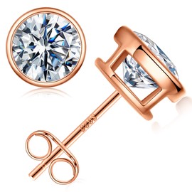 Rose Gold Moissanite Earrings for Women, 0.5ct Round Cut D Color VVS1 Clarity Lab Created Diamond Earrings 14K Rose Gold Vermeil S925 Sterling Silver Bezel Setting Moissanite Earrings for Women