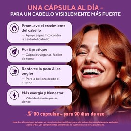 Vitaminas para el Cabello Mujer con Biotina, Colágeno, Queratina, Zinc y Vitaminas A, C, E – Suplemento Vegano para Crecimiento Capilar, Piel y Uñas –