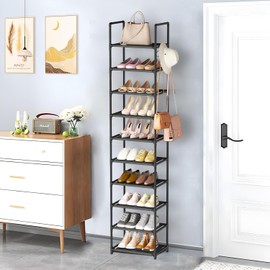 Shoe Rack 10 Tier Tall Shoe Storage Organizer,20-25 Pairs Shoe Storage Metal Shoe Shelf, Stackable Shoe Stand Organizer for Narrow Space Closet Entryway Hallway