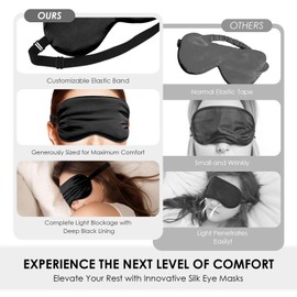 FlyCoco 3PCS Silk Eye Mask for Sleeping, Soft Comfortable Lightweight Sleep Masks with Adjustable Strap, Light Blocking Night Masks, Blackout Eyes Covers for Aldult Women Men Travel Airplane, Black