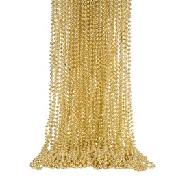 SWANUCKY 48 Pack Mardi Gras Beads Necklaces, 33 Inch Gold Plastic Beads for Party Favors, Festival Decorations, Parade Throws, Christmas, St. Patrick's Day Celebrations (Round)