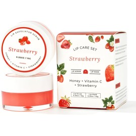 Set de mascarilla para dormir y exfoliante de azúcar para labios Benatu, hidratante nocturno y humectante, regalo para mujeres con aplicadores de silicona para labios agrietados y secos (fresa)