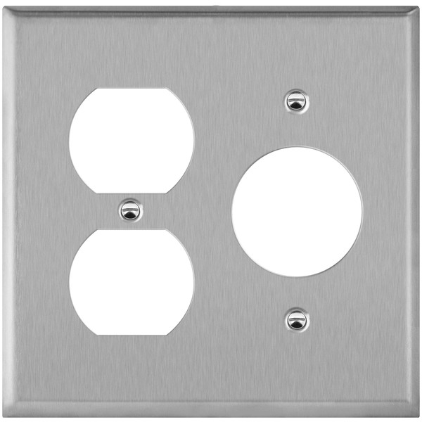 ENERLITES Combination Duplex Outlet or Single Receptacle 1.406" Hole Metal Wall Plate, Corrosive Resistant, Size 2-Gang 4.50" x 4.57", 772151, 430 Stainless Steel, UL Listed, Silver