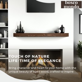 BoscoMondo Solid Wood Fireplace Mantel Shelf, Floating Mantle for Living Room, Farmhouse Rustic Wood Mantel, Easy Wall Mount with Heavy-Duty Metal Bracket (60", Rustic Brown)
