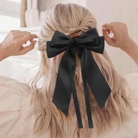 Black Hair Bows Women Bow Hair Clips Silky Satin Clips Cute Hair Bow French Hair Band Bow Long Tail Bows Wedding Clip Bow Knot Hair Accessories Red Pink White