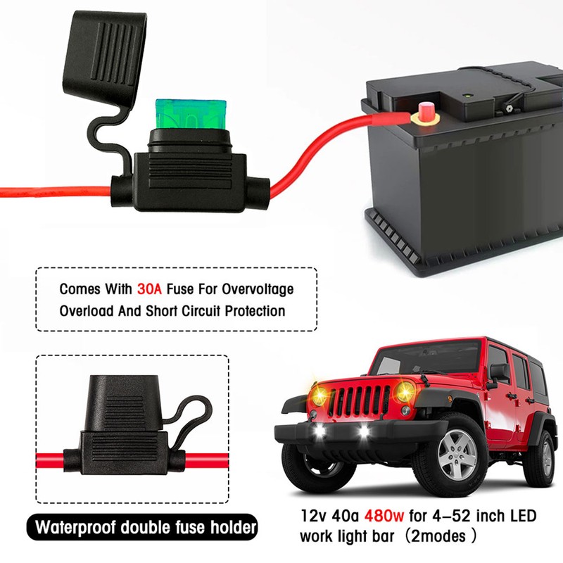 LED Light Bar Wiring Harness Kit, 480W 2 Leads 18
