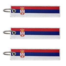 LLBFHH 3 Pcs Serbia Serbian Country Flag Keychain,Woven label Key Chains for Car Keys,Fabric Key Chains Men and Women,Used for Various Decorations., Serbia, 0.1