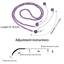 SUNYIK Natural Beads Stone Eyeglass Chain for Women Men Healing Stone Beads Glass Strap Mask Lanyard, Amethyst