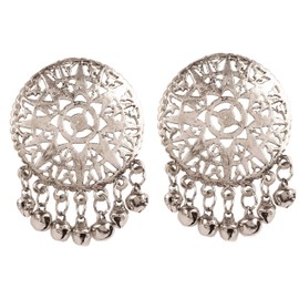 Touchstone Indian Bollywood Fine Filigree Jali Handcrafted Elegantly Stylized Designer Jewelry Earrings in Antique Gold Or White tone for Women.