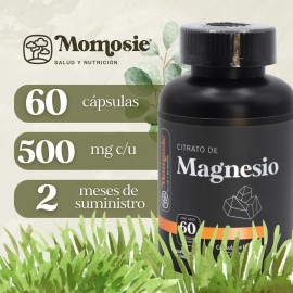 Citrato de magnesio puro 60 cpsulas de 500 Mg Citrate Momosie  Calidad Premium  Sin Aditivos  Alta Absorcin                                           