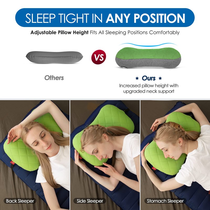 Hikenture Camping Pillow with Removable Cover - Ultralight Inflatable Pillow