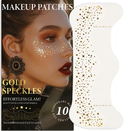 AFGHOUZ 10 Pcs Face Glitter Freckles Patches, Gold Sparkle Face Makeup Patches, Long-lasting Waterproof for Women
