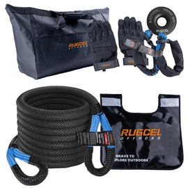RUGCEL Kinetic Recovery Rope kit (30,360 lbs) Heavy-Duty Gloves, Soft Shackle, Snatch Block, Suitable for ATV, UTV Trucks,Car (Kinetic Recovery Rope kit)