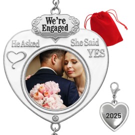 Engagement Christmas Ornament - He Asked She Said Yes - Wedding Ornament 2025 Charm - Just Engaged Gift – 3.5” Tall - 1.75” Photo Opening - Bridal Shower Gifts