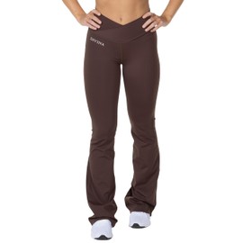 Divina Flare Tights, Flared Leg Leggings with Cross-Over Waistband, Perfect for Training, Yoga, Walking and Everyday Wear. Brown XL