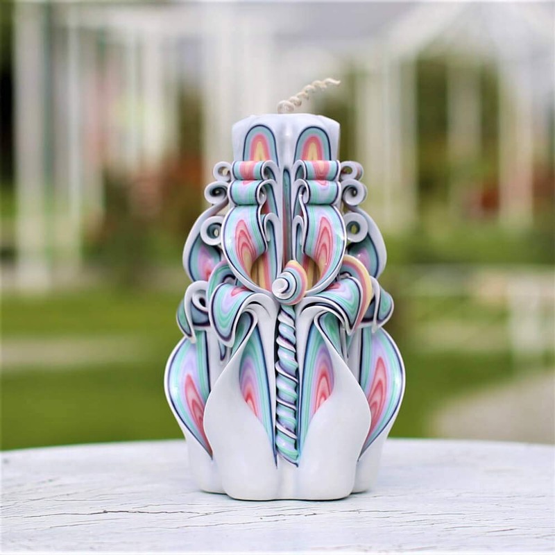 Rainbow Carved Candle 6.7''-Mothers Day Candle-Hand Carved Pillar Candles-Oscar candles