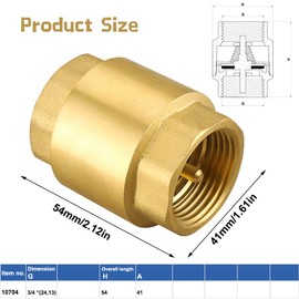3/4 Inch Brass Check Valve with Female Thread, DN20 Backflow Preventer Universal with Female Thread on Both Sides, 3/4 Inch Vertical Brass Check Valve, Check Valve Water