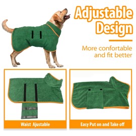Dog Drying Coat - Fast Drying Dog Towel Robe - Microfiber Dog Drying Bag Super Absorbent Pet Bathrobe, Adjustable Collar & Belly Strap Fast Drying Coat Pet Dog Cat Bath Robe Towel (Green, XL)