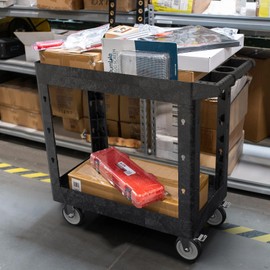 Maemttes Large Garage Plastic Utility Cart, Heavy Duty 2 Shelf Tool Cart Service Cart Rolling Push Carts with Ergonomic Handle 5" Swivel Casters.