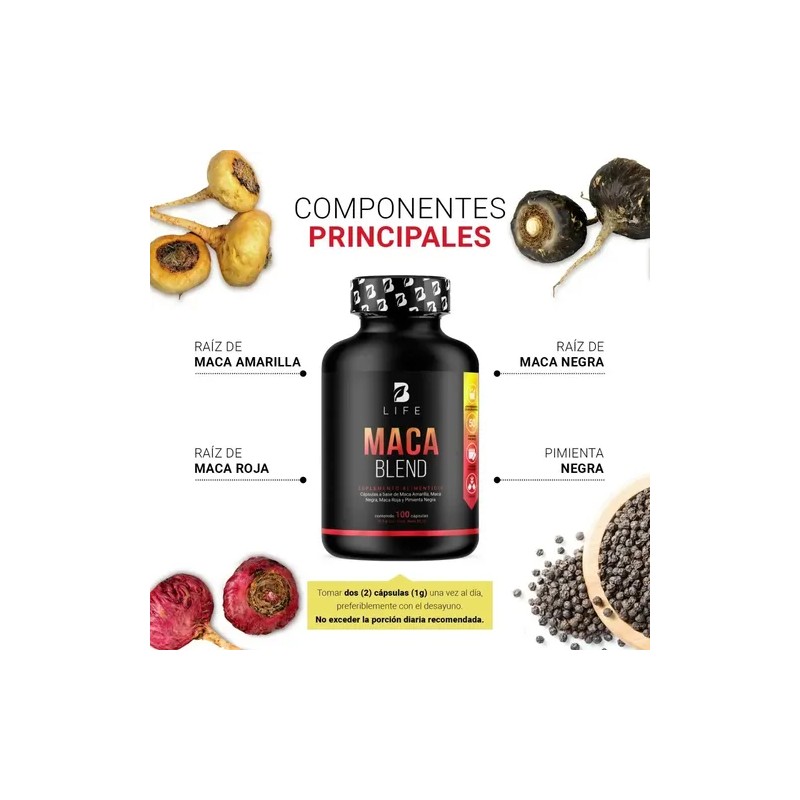 Complejo Maca Amarilla Negra Y Roja De 100 Cápsulas. B