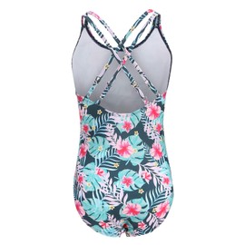 Moon Tree Big Girls One Piece Swimsuits Hawaiian Floral Bathing Suit Kids Adjustable Beach Swimwear Pink Size 10/12