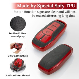 CTRINEWS for Ford Key Fob Cover with Carbon Fiber Style Belt Keychain, Upgraded TPU Surface Grain Case for Fusion Mustang F150-350 Edge Explorer Lincoln MKC (5 Button) (Red, A1)
