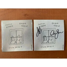 ARIANA GRANDE of Wicked Autographed Dual Signature JUSTIN BIEBER STUCK WITH U CD
