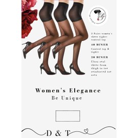 D&T 3 Pairs of Women's Sheer Tights – 20D Control Top Pantyhose with Reinforced Toes (as1, alpha, x_l, xx_l, regular, regular)