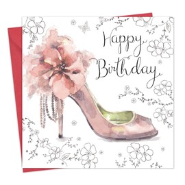 Twizler Happy Birthday Card For Her with Unique Watercolour Effect and Pink Shoe - Female Birthday Card – Womens Birthday Card – Ladies Birthday Card