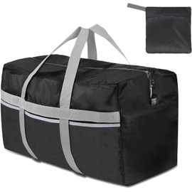Foldable Travel Bag, 96L Extra Large Holdall Bag, Packable Duffle Bag, Lightweight Waterproof, Black