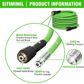 SITIMIMIL® Pressure Washer Hose 50 FT 1/4" 3100 PSI, Kink Resistant & Super Flexible Replacement Hose for Gas & Electric Power Washers, Compatible with M22 14mm, No-Leak Design