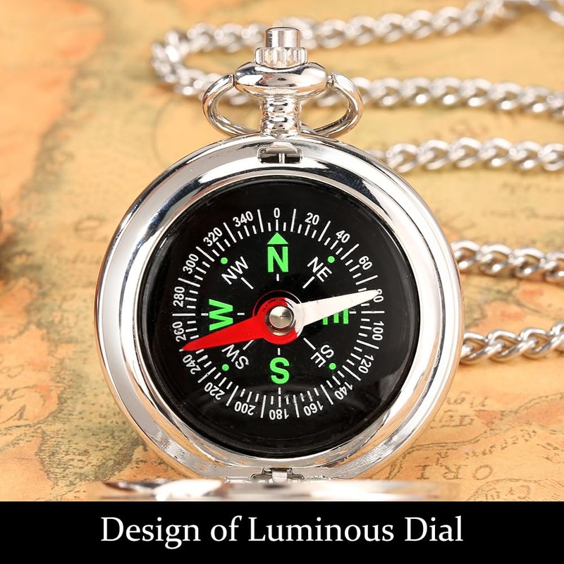 Outdoor Compass with Metal Chains, Retro Compass with Luminous Numerals,