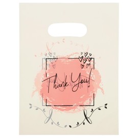 COMNICO 100PCS Thank You Plastic Shopping Bag with Handle Pink Thank You Bags Party Gift Bag Candy Bags for Retail Small Business Boutique, Retail, Gift, Clothes, Party Favors