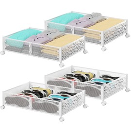 PHINOX Under Bed Storage, Under the Bed Storage Containers with Wheels, Under Bed Shoe Storage Organizer Drawer for Bedroom Clothes Shoes Blankets -4Pack