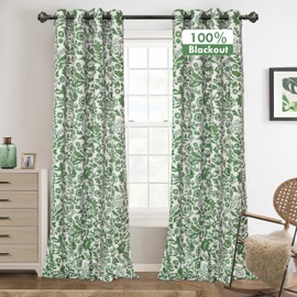 DriftAway Julia Watercolor Blackout Room Darkening Lined Thermal Insulated Energy Saving Window Curtains 2 Layers 2 Panels Each Size 52 Inch by 84 Inch Loden Green