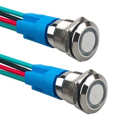 Aiqeer 2 Pcs 12 mm Momentary Push Button Switch, 12V / 24V 3A Car Ignition Starter Switch, IP66 Waterproof Stainless Steel Push Button Switch, with Pre-Wired Socket (White LED)