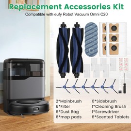 Pure Realm 34 Pack for eufy Omni C20 Robot Vacuum Accessories Kit，2 Mainbrush 6 Filter 6 Dust Bag 6 mop pads 6 Sidebrush 1Cleaning Brush 1Screwdriver,6 Incense Chips