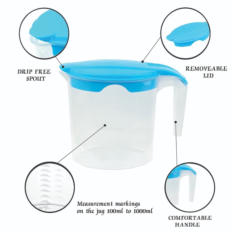 6 x Jugs 1 Litre Fridge Door Plastic Jug -