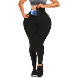 DYUAI Sauna Leggings for Women High Waist Sauna Sweat Pants with Pocket Compression Workout Legging Sauna Suit(WBH7006-01-L)