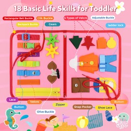 Busy Board Activity Board 5 Layers, Montessori Toy from 1 Year 3D Felt Quiet Book, Children's Toy from 1 Year, Sensory Toy, Preschool Learning Toy, Motor Skills Toy from 1 2 3 4 Years Pink